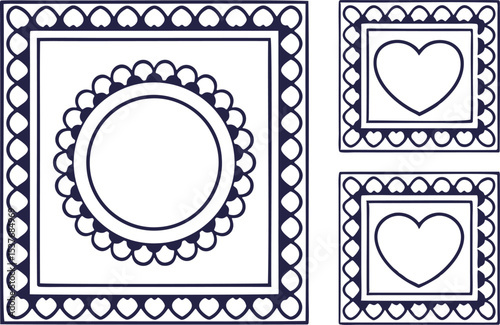 Hand drawn frame design with hearts and ornate borders perfect for valentines day