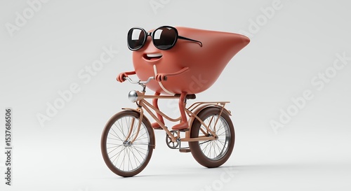Cartoon liver riding bicycle illustration