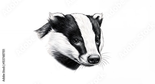 Detailed badger head drawing illustration