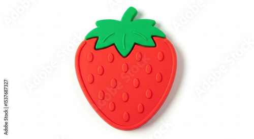 Isolated strawberry fruit red and green color fresh sweet healthy food summer dessert object on white 100