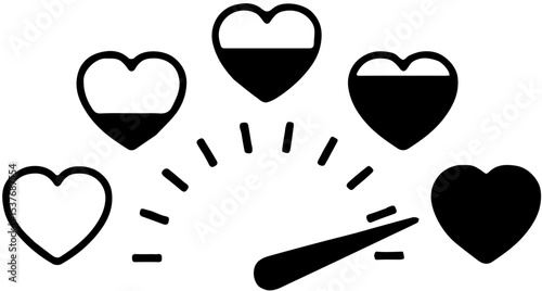 Love meter. Heart symbol isolated. Loading indicator. Progress bar. Vector eps10 illustration. Valentine's day concept. Romance measuring scale. 3d. UI element design. Flat. Relationship satisfaction.