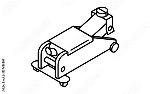 Simple and cute isometric line icon of floor jack for vehicle lifting and car maintenance illustration, black and white