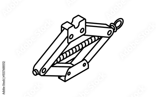 Simple and cute isometric line icon of scissor jack for car tire change and maintenance illustration, black and white
