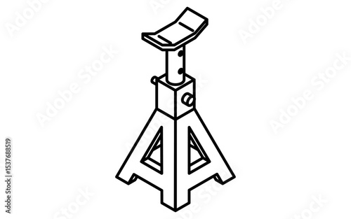 Simple and cute isometric line icon of jack stand for car maintenance safety equipment illustration, black and white
