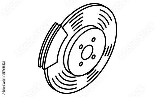 Simple and cute isometric line icon of brake pad for vehicle maintenance and repair illustration, black and white