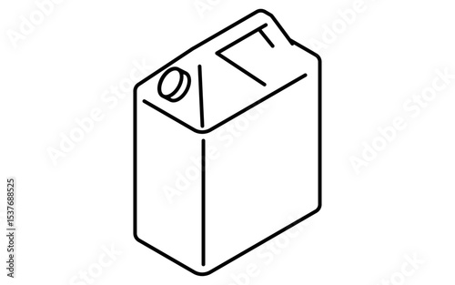 Simple and cute isometric line icon of engine oil in a plastic bottle for car maintenance illustration, black and white