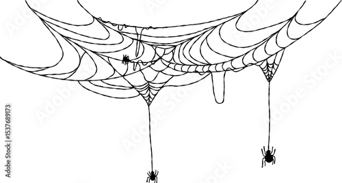 Spider web For Halloween frame Decoration, Halloween spider web and spiders isolated on white background