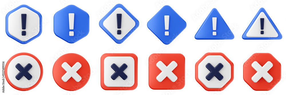 Fototapeta premium 3d warning danger alert caution risk important sign icon set bundle illustration