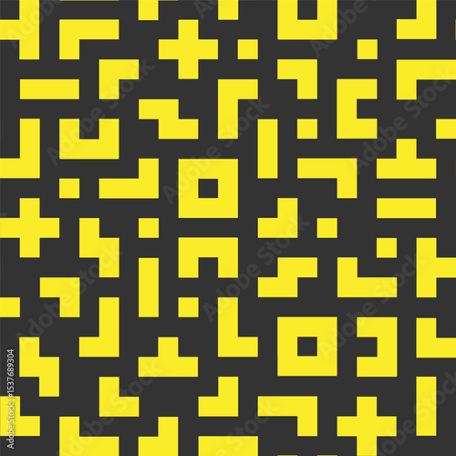 Yellow block line memphis seamless pattern in black background