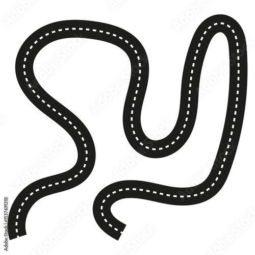 Wavy road path. Black dotted vector. Curved route shape. Abstract travel symbol.