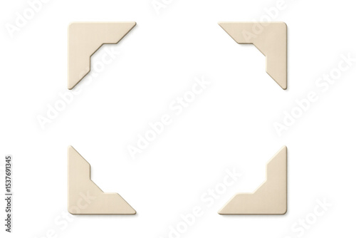 Vintage-style beige photo corners framing blank space, creating nostalgic scrapbook accent on transparent background