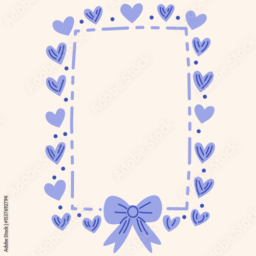 Charming rectangular frame made with heart shapes and finished with a cute bow. Perfect for Valentine’s cards, love letters, scrapbook elements, and baby girl invitations. Soft and hand drawn style.