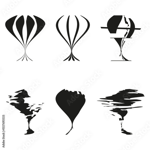 Hot air balloons. Floating travel vector. Silhouette flight pattern. Clean white space.