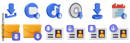 Fotografie 3d download data file document information online internet down arrow icon set b