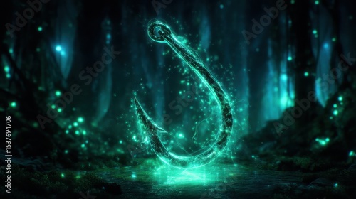Glowing hook in mystical forest