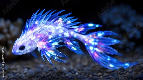 Glowing fish in dark underwater scene