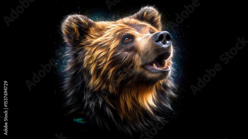 Grizzly bear portrait, digital art, vibrant colors