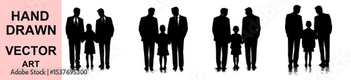 Wallpaper Mural Hand Drawn Vector Illustration of Two Fathers with Daughter Silhouette Walking Together in Family Concept for Parenthood Diversity Support and Unity Torontodigital.ca