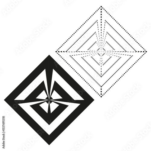 Geometric diamond shapes. Black white pattern. Abstract layered rhombus. Vector optical illusion.