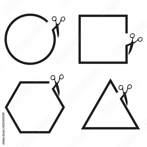 Cutting shape set. Circle square triangle. Vector dashed border. Geometric form icon.