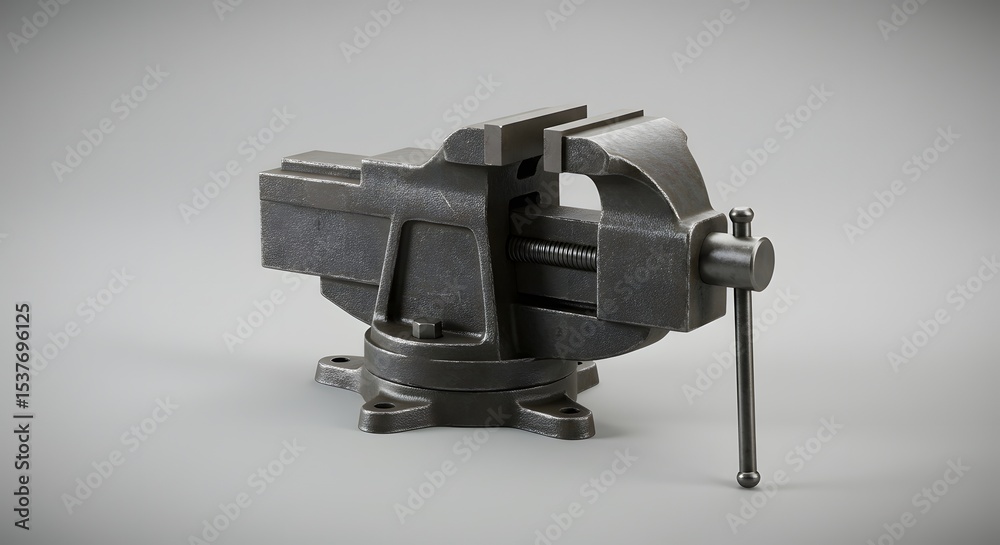 Naklejka premium 3D Render of a Sturdy Metal Vise, Industrial Tool