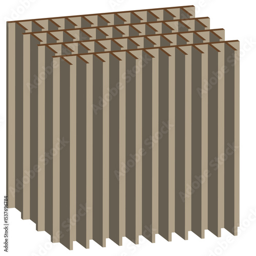 Beige cubic form. Isometric columns icon. Shaded structure volume. Vector 3D layout.