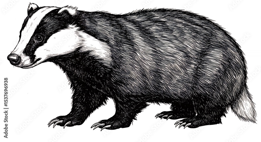 Obraz premium Badger illustration line drawing profile view