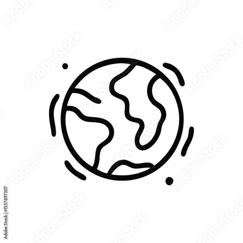 Simple black line drawing of a stylized Earth globe, surrounded by subtle radiating lines, suggesting movement or energy.