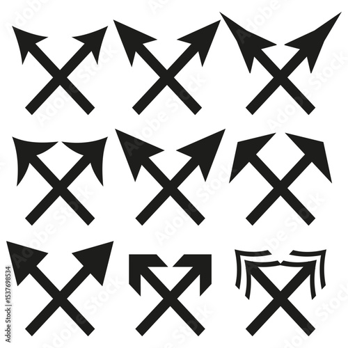 Arrow icon set. Direction symbol collection. Black pointer shape. Vector guide element.
