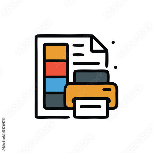 Vector illustration of a glossy computer printer icon and file folder symbol for web and office document printing