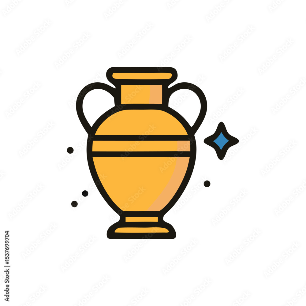A stylized illustration of an ancient Greek amphora, depicted in a golden hue against a white background. A stylized illustration of an ancient Greek amphora, depicted in a golden hue against a white background.
