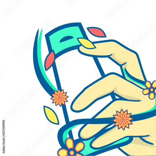 Diversity in Beauty and Skincare, Natural Cosmetic Concept Icons, icon unit illustration holding a bottle