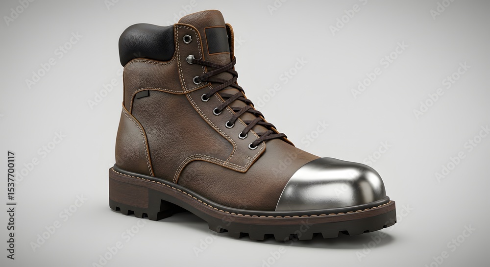 Naklejka premium Brown Leather Steel Toe Work Boot - 3D Render