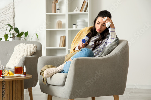 Ill young woman with infrar...