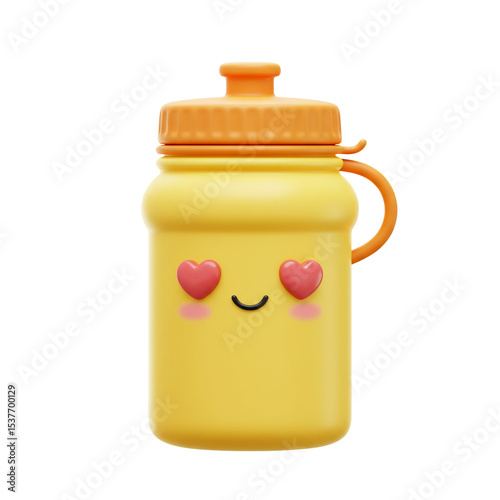 Adorable Yellow Water Bottle Illustration With Love Eyes and Smile