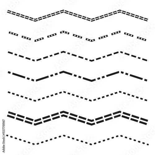 Dashed wave shape. Line motion figure. Vector abstract form. Symmetry stroke pattern.