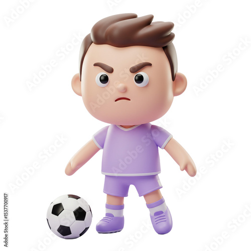 3d Cartoon Soccer Player With Unimpressed Face Holding Ball
