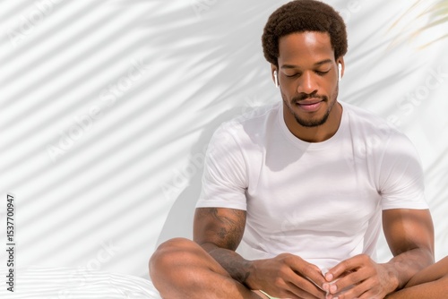 Relaxed Man Listening to Music on a Sunny Weekend Morning