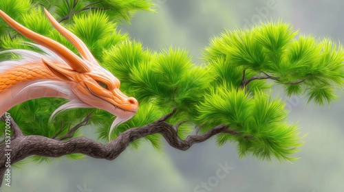 Regal Orange Dragon Amidst Lush Green Foliage