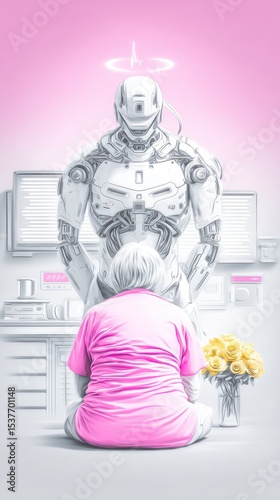 Robot Doctor Providing Care to Patient in Medical Setting