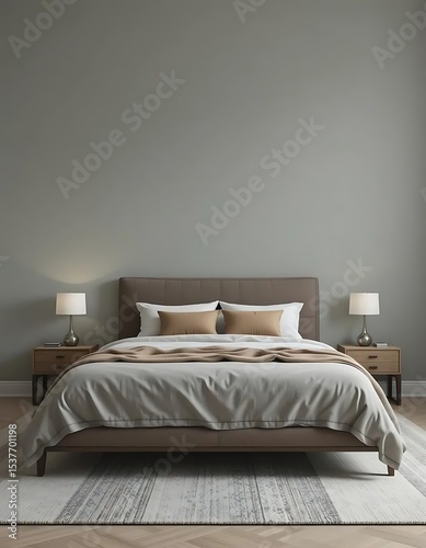 Serene bedroom interior with minimalist design and neutral color palette