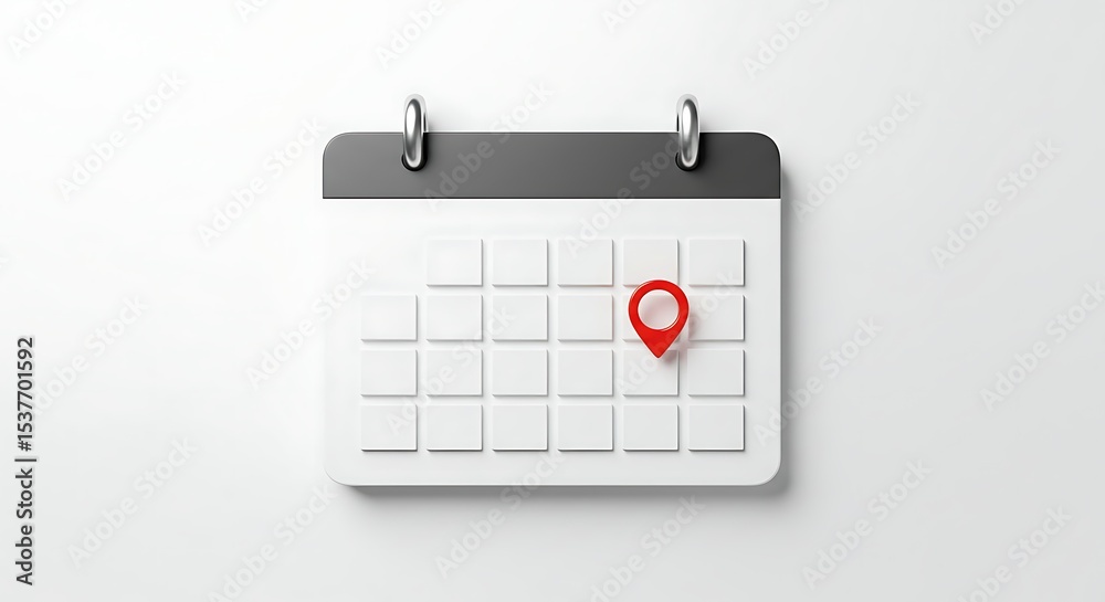 Clean vector drawing of a calendar with a reminder marked by a dot (no numbers), white background
Clean vector drawing of a calendar with a reminder marked by a dot (no numbers), white background