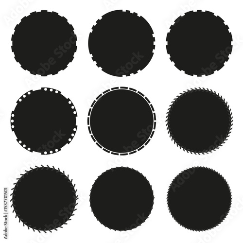 Gear edge circle. Spiked round shape. Vector black icon. Repeated silhouette symbol.