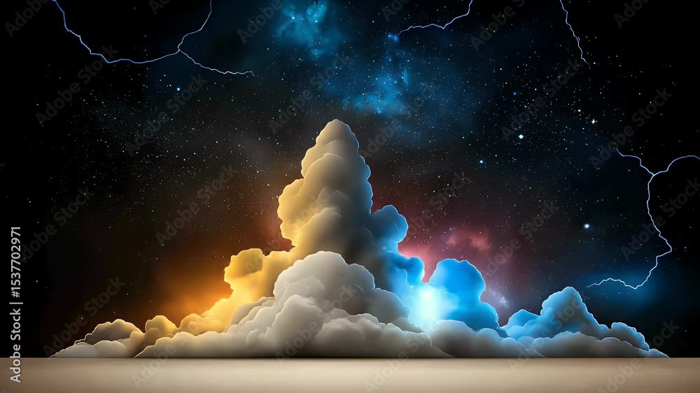 Pixelated Cloud Formation Under a Night Sky with Nebulae