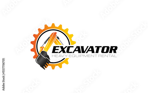 Illustration vector graphic of heavy equipment, excavator construction, logo design template