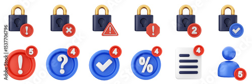 3d notification notice alert attention application bell alarm reminder icon set bundle illustration