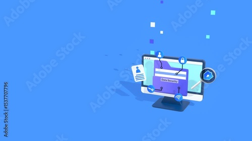 Data security concept animation with copy space for text, representing secure systems against unauthorized access and digital threats. Suitable for tech videos, presentations, or explainer videos.