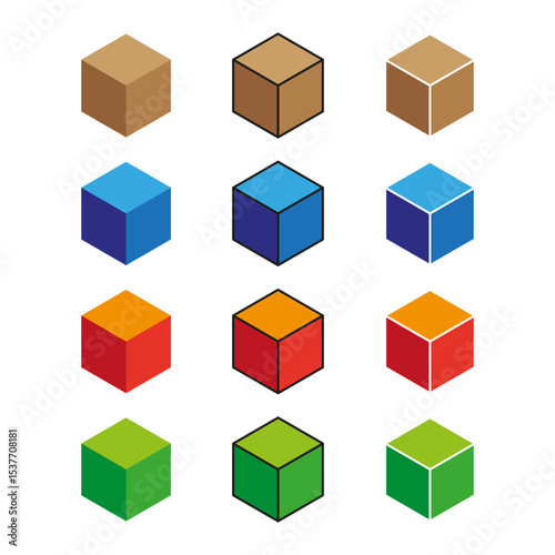 Colorful cubes collection. Stacked block shapes. Geometric vector objects. Assorted bright palette.