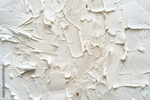 Abstract painting featuring thick textured strokes of white pigment creating depth