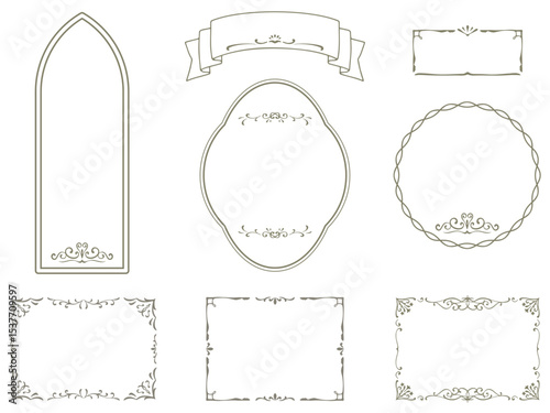 エレガントでおしゃれな手描きのフレームイラスト素材セット